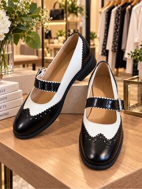 Source Unknown Black & White Mary Jane Wingtip Loafers